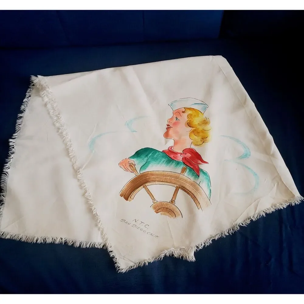 Vintage San Diego Naval Training Center Souvenir Scarf Military Collectible